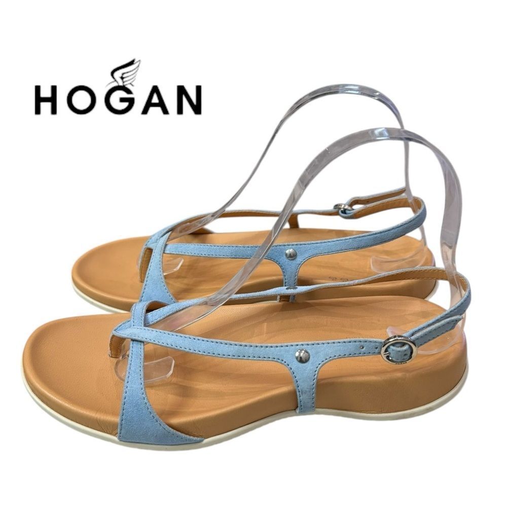 NEW Hogan Fussbett Light Blue Suede Leather Thong Sandals 37